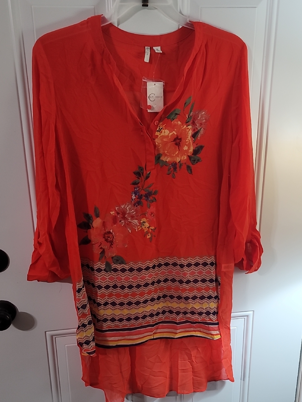 Bright Orange Floral Tunic Top/Cover Up